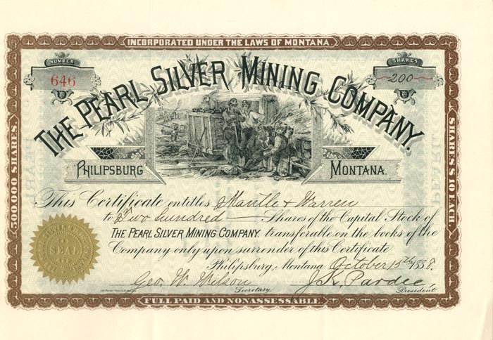 Pearl Silver Mining Co. - Stock Certificate